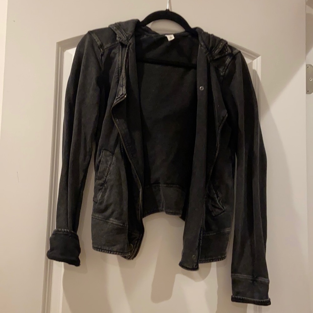 BP Nordstrom washed black sweatshirt Moto jacket size small